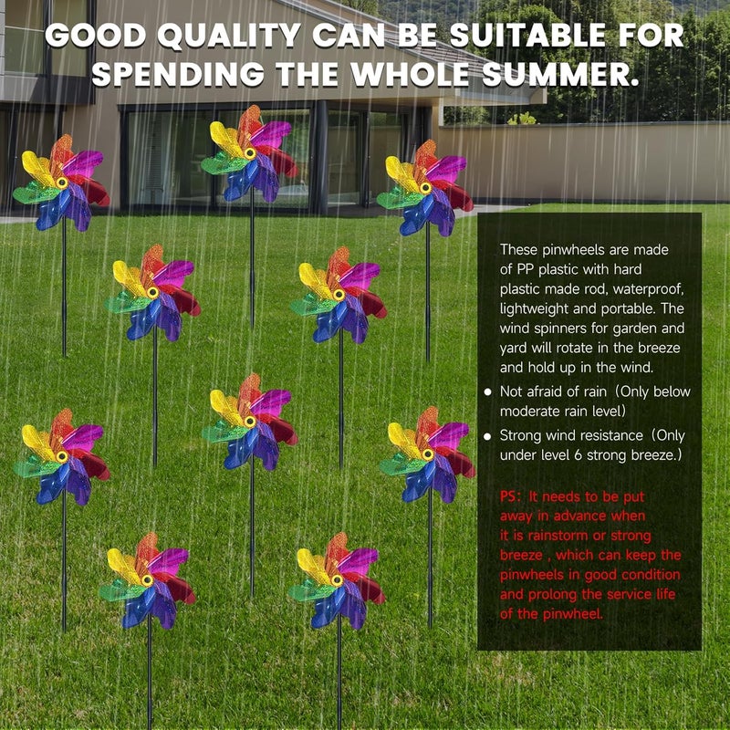 DECEED 10 PCS Reflective Pinwheels for Yard and Garden Bird Devices Pre-Installed Sparkly Wind Spinner Deterrent to Scare Birds Away from Yard Patio Farm (Multicolor-2) - Image 5
